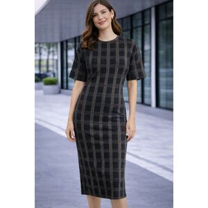 Zara Checkered Wool Blend Midi Dress S
